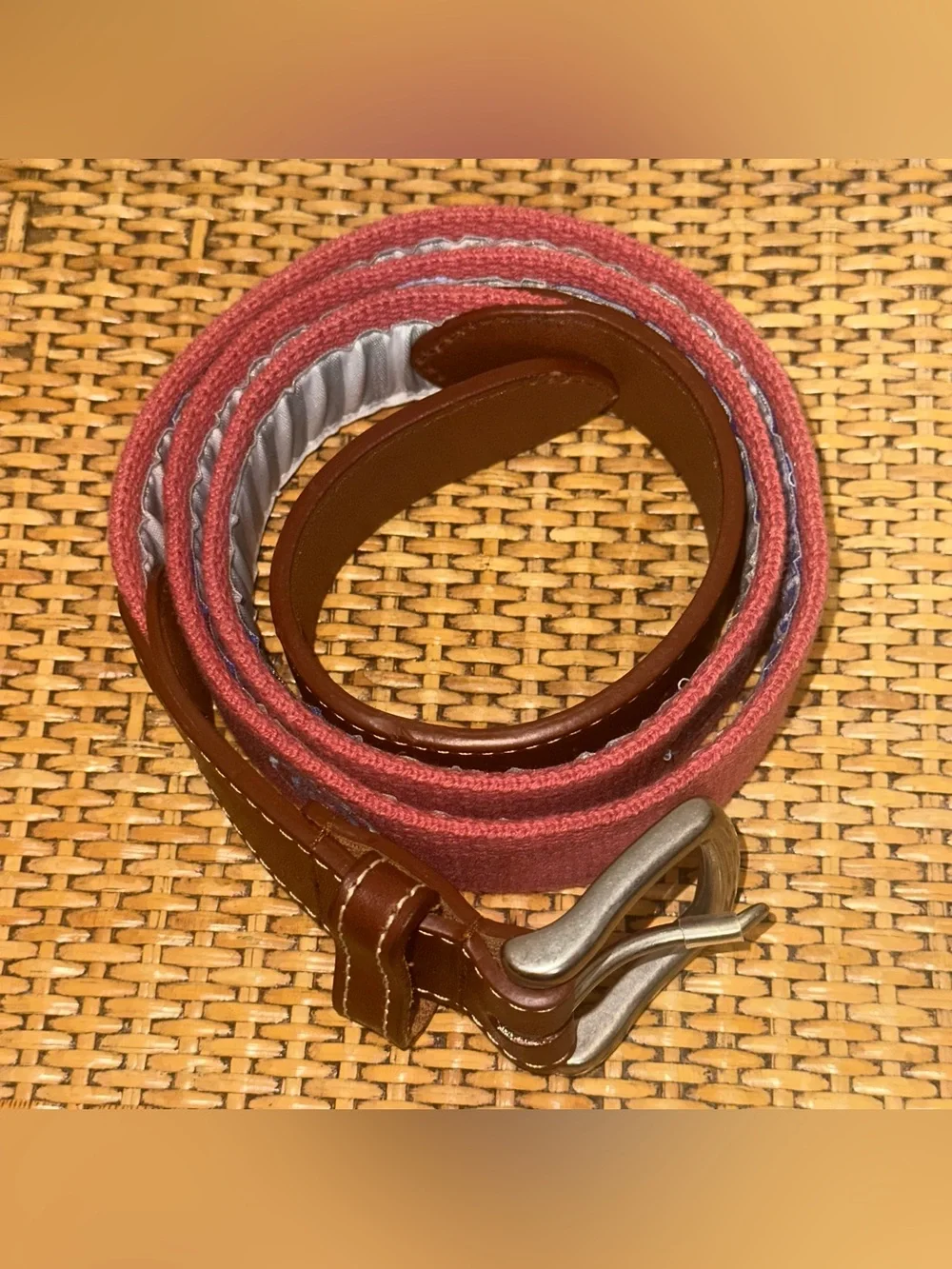 REEL POINT SHELTER ISLAND Embroidered Golf Belt Mens Size 38 Leather Preppy Pink